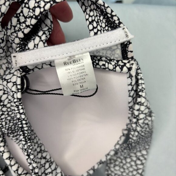 REE BEES Bikini Top Sz Med Black White Pebble Wide Straps Push Up NWT Underwire - Picture 9 of 9